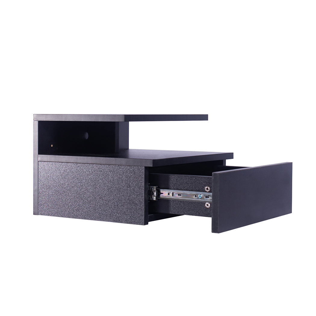 Functional 2x Bedside Tables Side Table Black  Wood Finish Classic