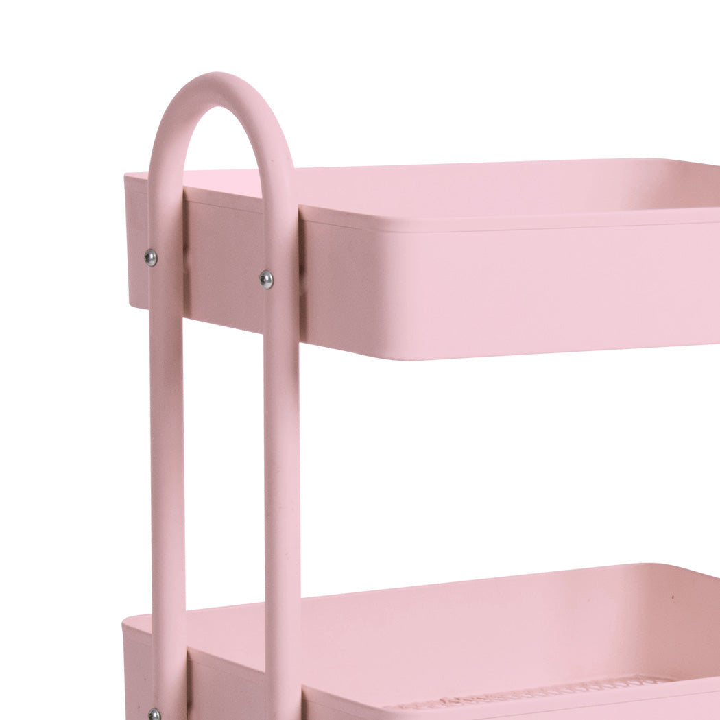 3 Tiers Kitchen Trolley Cart Pink