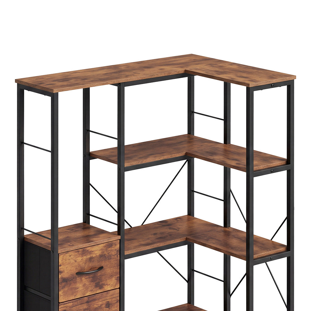 Corner Bookshelf With Fabric Drawers 89x58.5x170.5cm