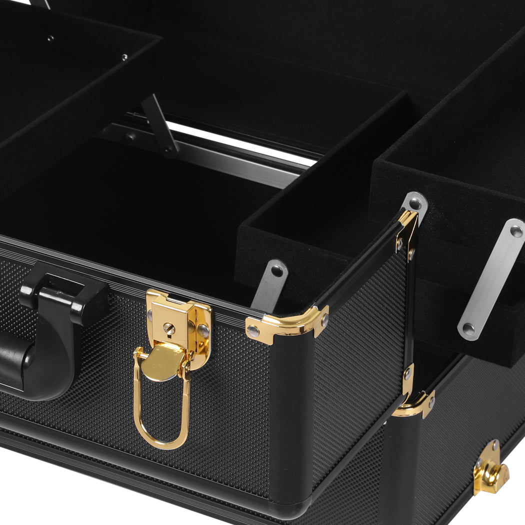 Portable Makeup Case Cosmetic Trolley Black and Golden