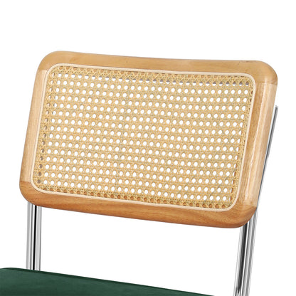 Rattan Dining Chairs Green Velvet 47x53x83cm