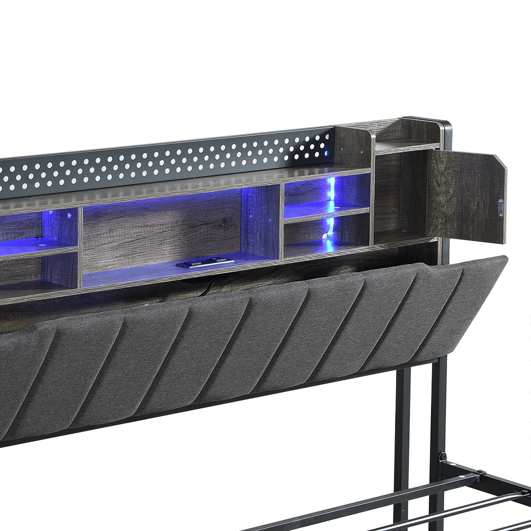Luxury Queen Bed Frame with Storage Headboard RGB LED  Adjustable