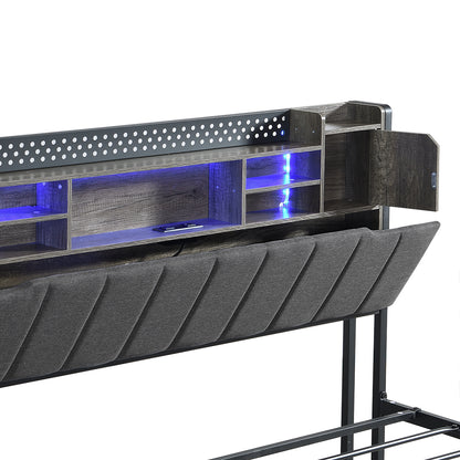 Luxury Queen Bed Frame with Storage Headboard RGB LED  Adjustable