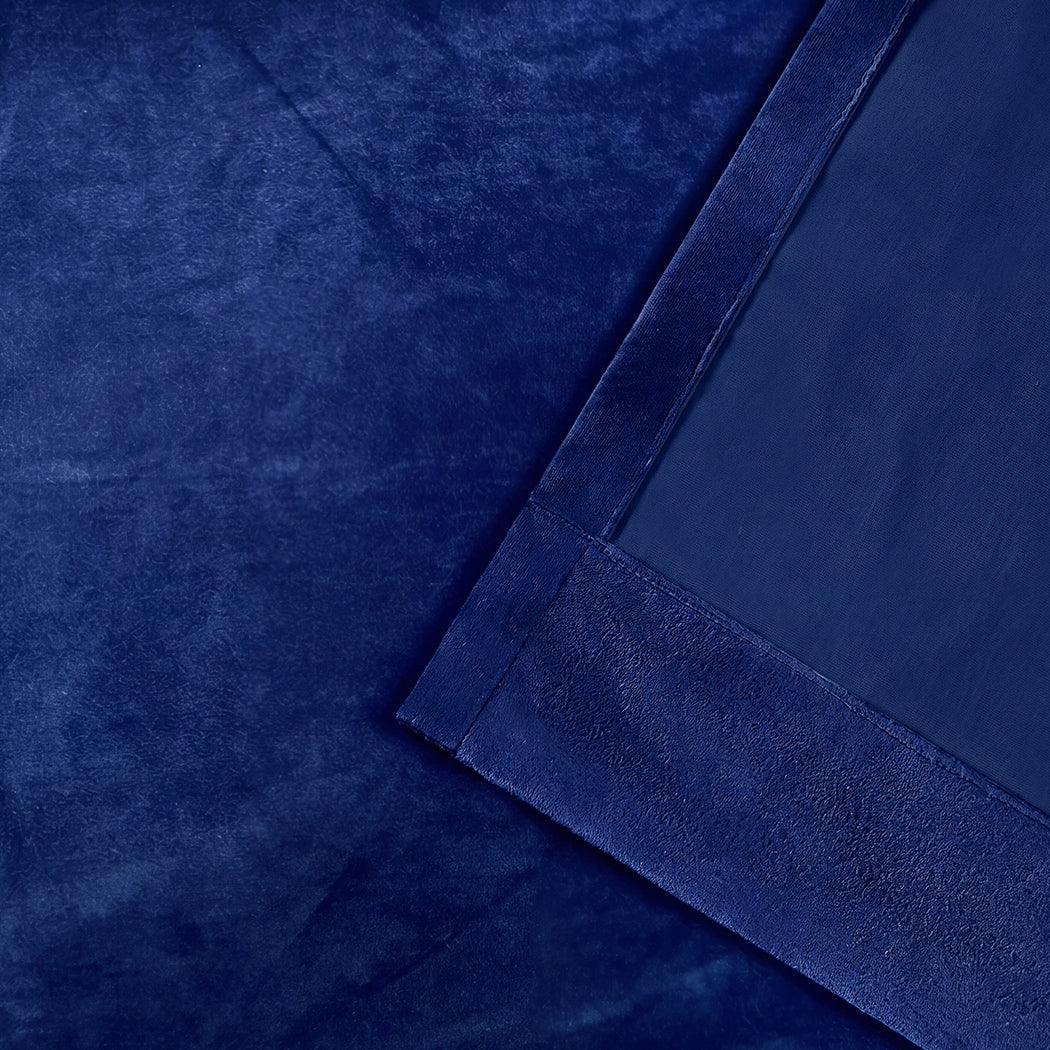 Marlow Blackout Curtains 2 Panels Velvet Room Darkening Eyelet Curtains Blue