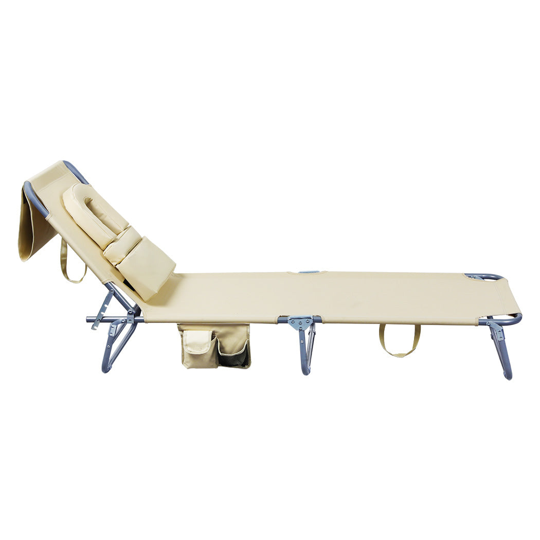 Compact Foldable Beach Lounge Chairs with Face Hole Khaki  Scandi