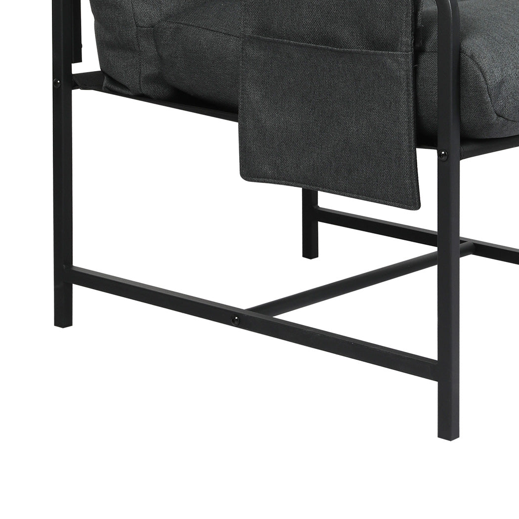 Functional Metal Framed Lounge Chair Linen in Dark Grey  Scandi