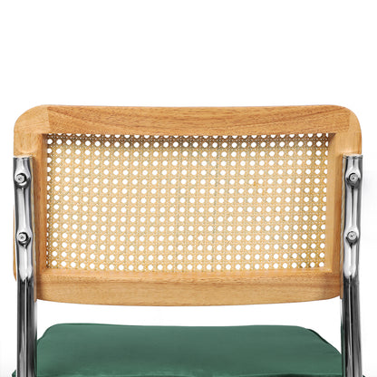Rattan Dining Chairs Green Velvet 47x53x83cm