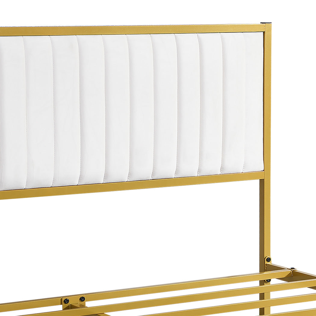 Premium Metal Bed Frame Under Bed Storage Double Beige  Durable Frame