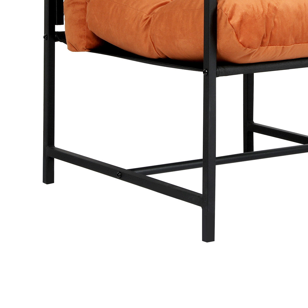 Premium Metal Framed Lounge Chair Velvet in Orange  High Back Support