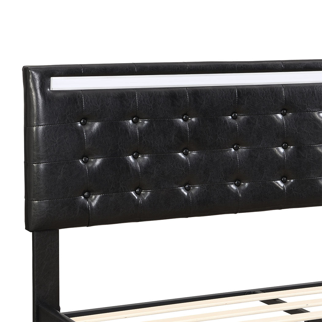 Ergonomic Floating Bed Frame Double with Headboard LED Lights