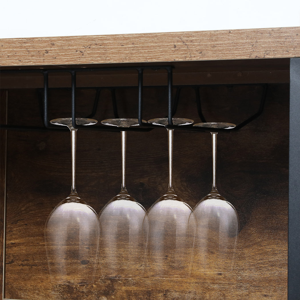 Functional Bar Cabinet Buffet Sideboard Walnut  Adjustable Height