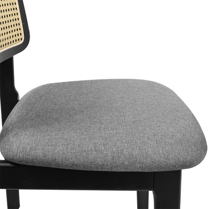 Ergonomic 2x Dining Chair Wood Rattan Armless Black  Space-Saving
