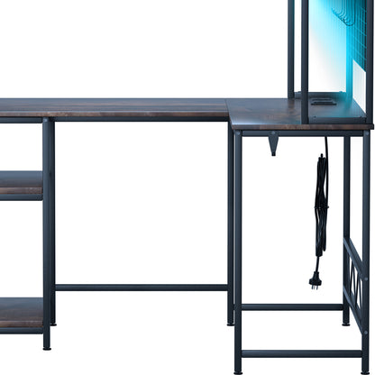 Contemporary L Shaped Gaming Desk with LED Lights Brown  Easy