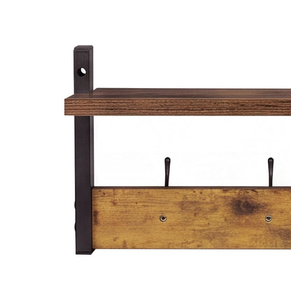 Wall Mounted Coat Rack Shelf Double Hooks | HomeAndLiving - 6