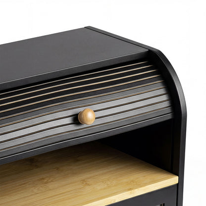 Toque Bread Bin Box 2 Tier Roll Top Bread Bin Kitchen Counter Storage Bamboo
