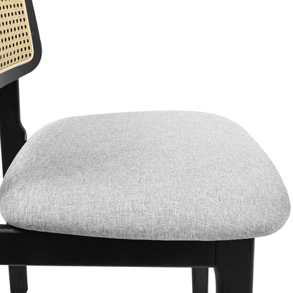 Functional Dining Chair Wood Rattan Armless Black x6  Easy Assembly