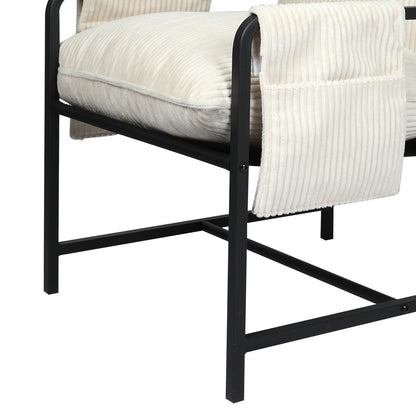 Contemporary Metal Framed Lounge Chair Corduroy in Beige  Classic