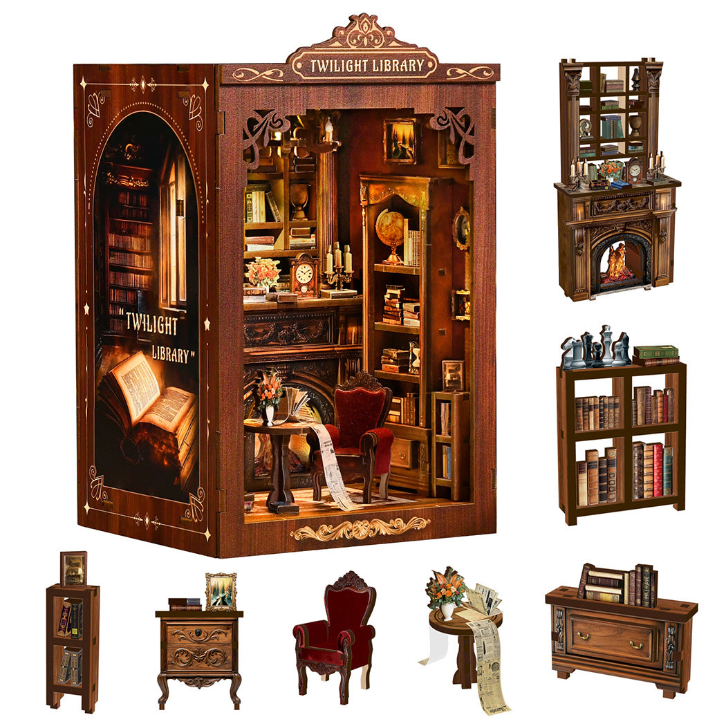 Miniature Book Nook Kit Walnut 12x11x19cm