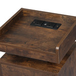 Minimalist Bedside Table USB Charger Outlet RGB Oak  Wood Finish