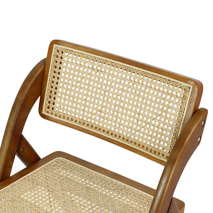 Premium 2X Foldable Rattan Dining Chairs Walnut  Wood Finish