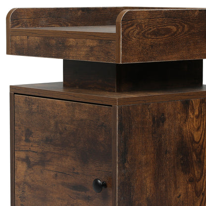 Minimalist Bedside Table USB Charger Outlet RGB Oak  Wood Finish