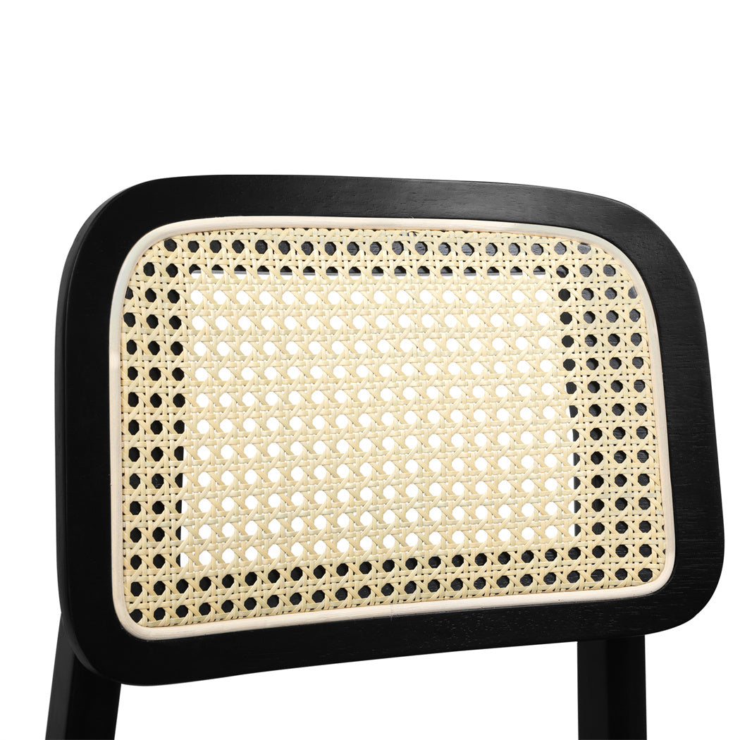 Contemporary Dining Chair Wood Rattan Armless Black x8  Space-Saving