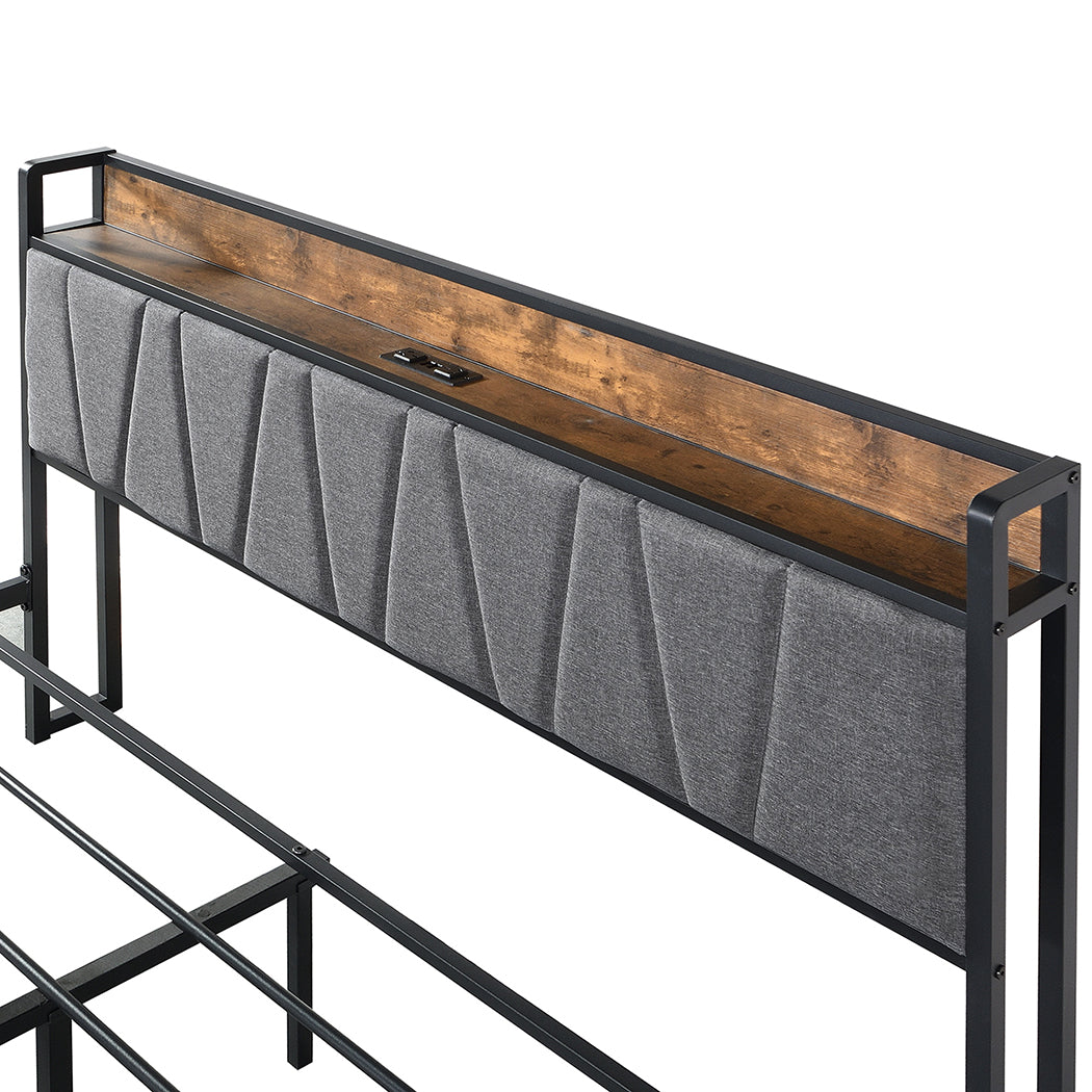 Premium Double Bed Frame Tufted Headboard USB Charge  High Back