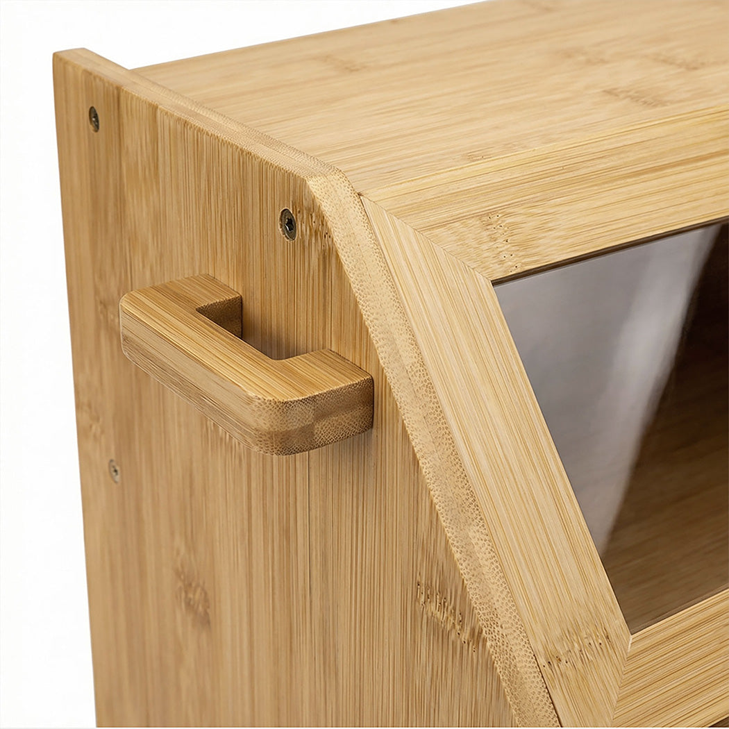 Toque Bread Box Bread Bin Double Layer Bamboo Bread Storage with Window Natural