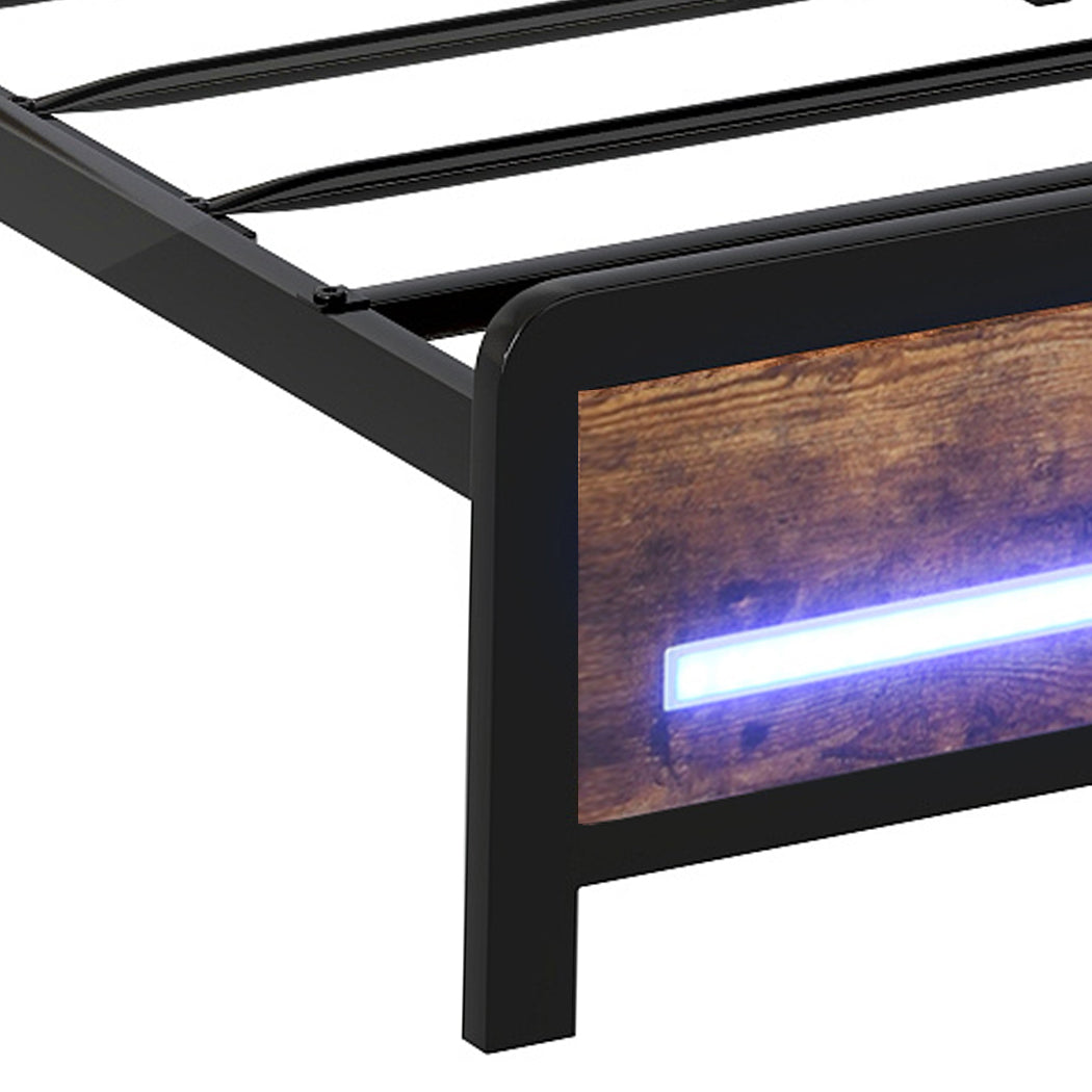 Single Bed Frame Storage Headboard Industrial 209x92x109cm