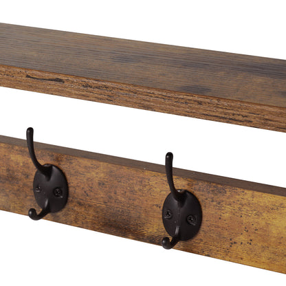 Wall Mounted Coat Rack Shelf Double Hooks | HomeAndLiving - 7