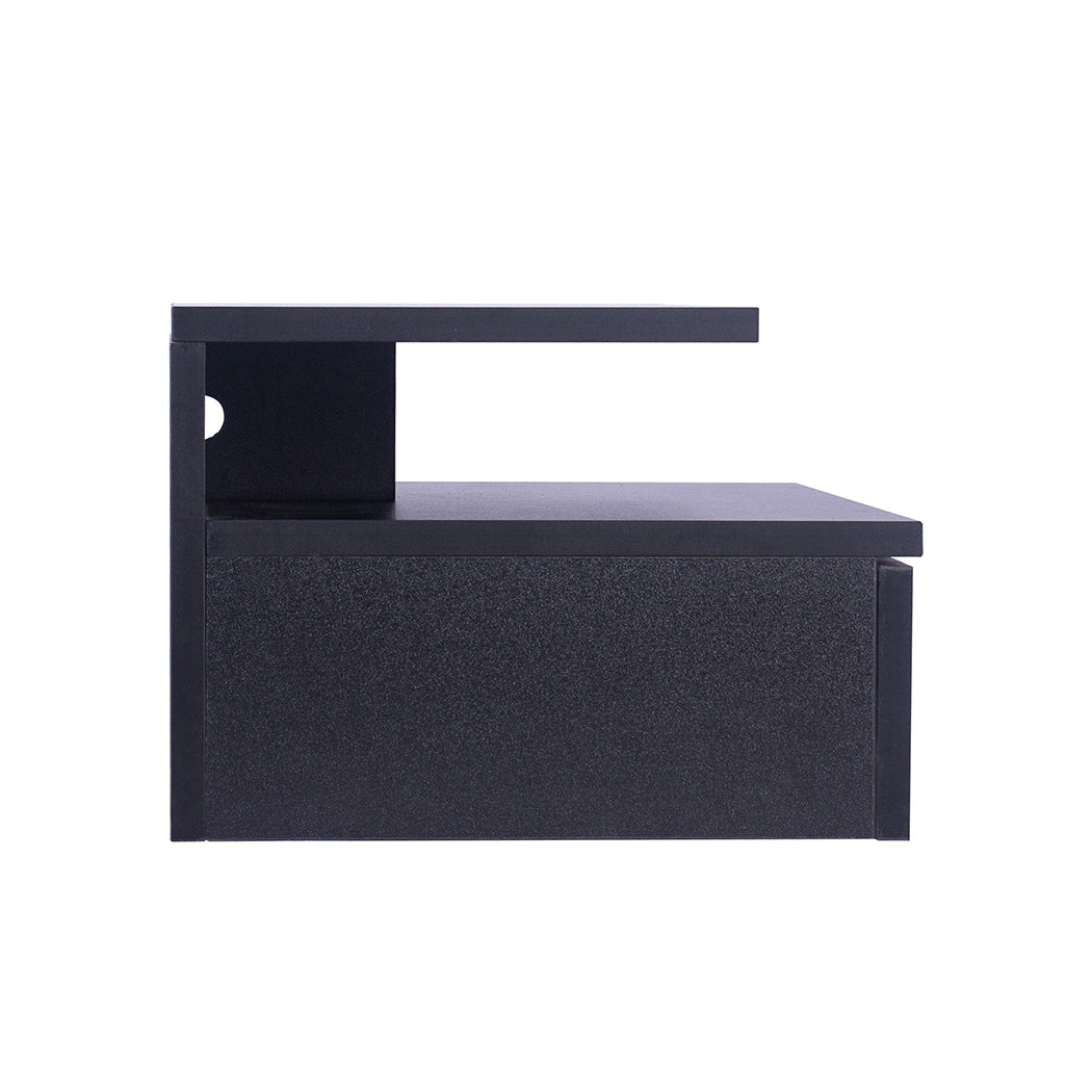 Functional 2x Bedside Tables Side Table Black  Wood Finish Classic