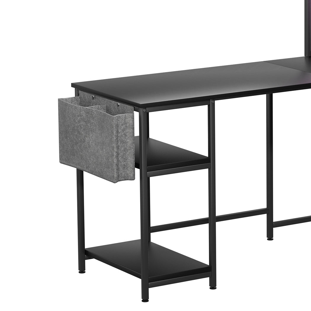 Modern L Shaped Gaming Desk with LED Lights Black  Multipurpose Use