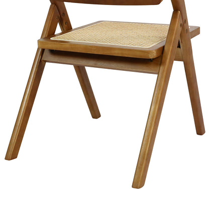 Compact 8X Foldable Rattan Dining Chairs  Wood Finish Classic