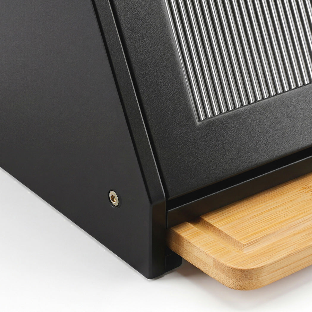 Toque Bread Box Bamboo Bread Storage Container with Cutting Board Black