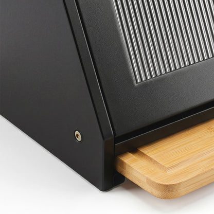 Toque Bread Box Bamboo Bread Storage Container with Cutting Board Black