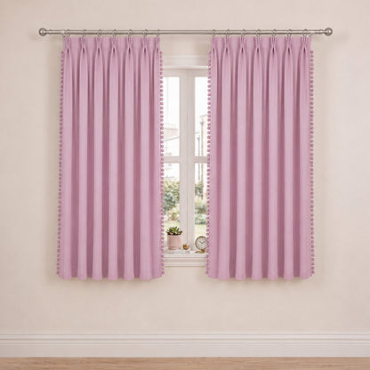 Marlow Blackout Curtains Pink 2 Panels Thermal Insulated Pom Pom 132cm x 160cm