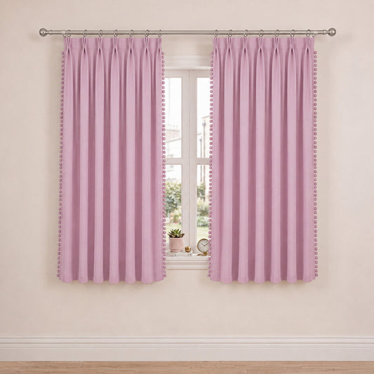 Marlow Blackout Curtains Pink 2 Panels Thermal Insulated Pom Pom 132cm x 160cm - 7
