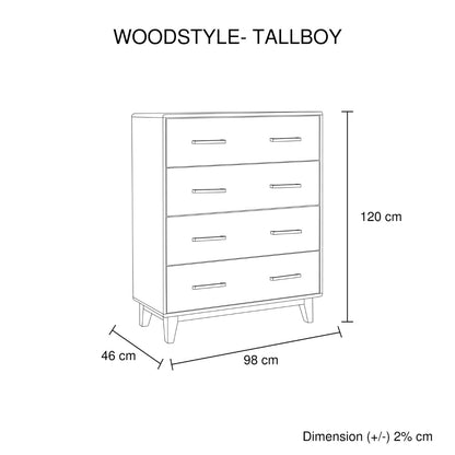 Light Brown Tallboy With 4 Storage Drawers