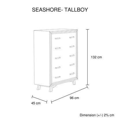 Silver Brush Tallboy With 5 Storage Drawers