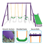 Kids 4-Seater Swing Set with Slide Purple Green