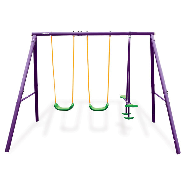  Kids 4-Seater Swing Set Purple Green