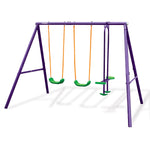 Kids 4-Seater Swing Set Purple Green