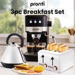 Breakfast Set White with Rose Gold Kettle, Toaster & 1.25L Espresso Machine