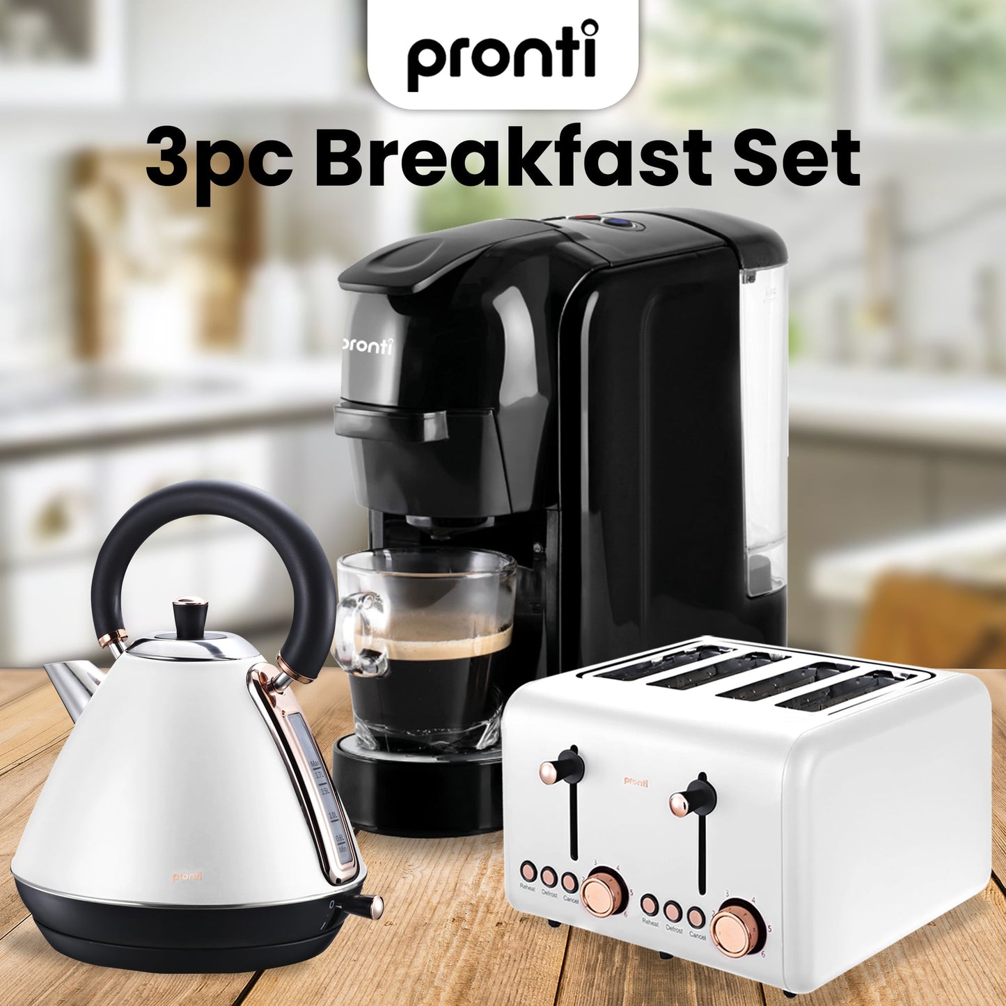 Breakfast Set Silver & Black Kettle 11x27x25cm