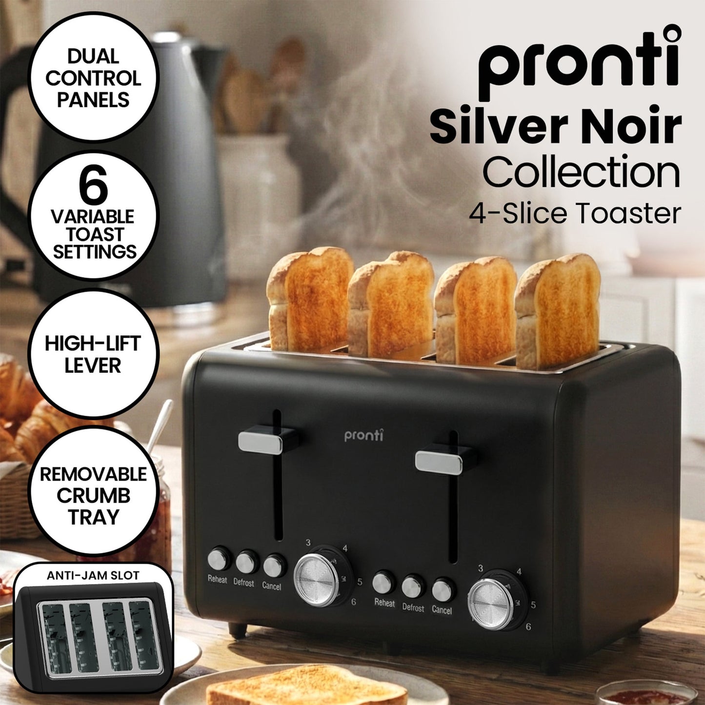 4 Slice Toaster And Kettle Bundle Silver 22x17x24.5cm