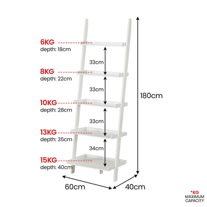  5 Tier Ladder Shelf in Crisp White Finish