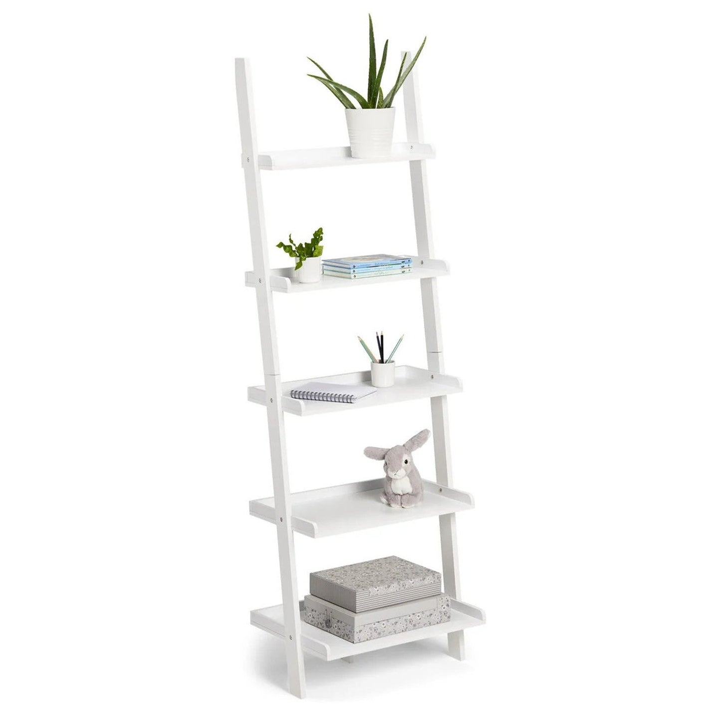  5 Tier Ladder Shelf in Crisp White Finish