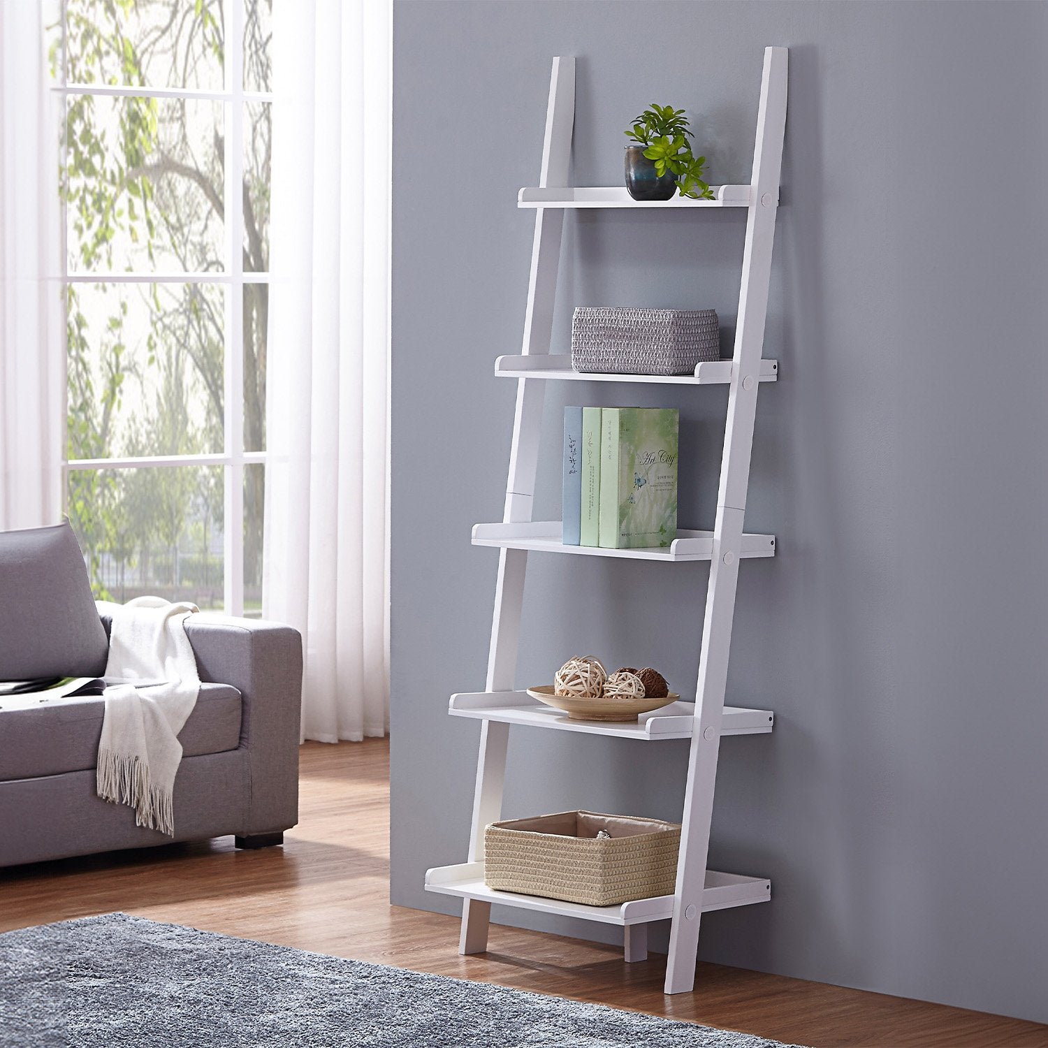  5 Tier Ladder Shelf in Crisp White Finish