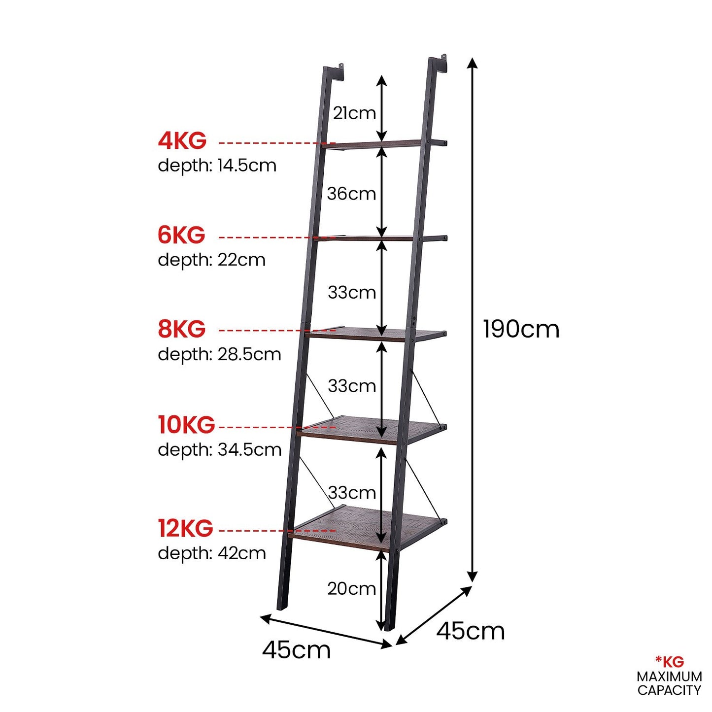  Elegant 5-Tier Ladder Shelf in Walnut