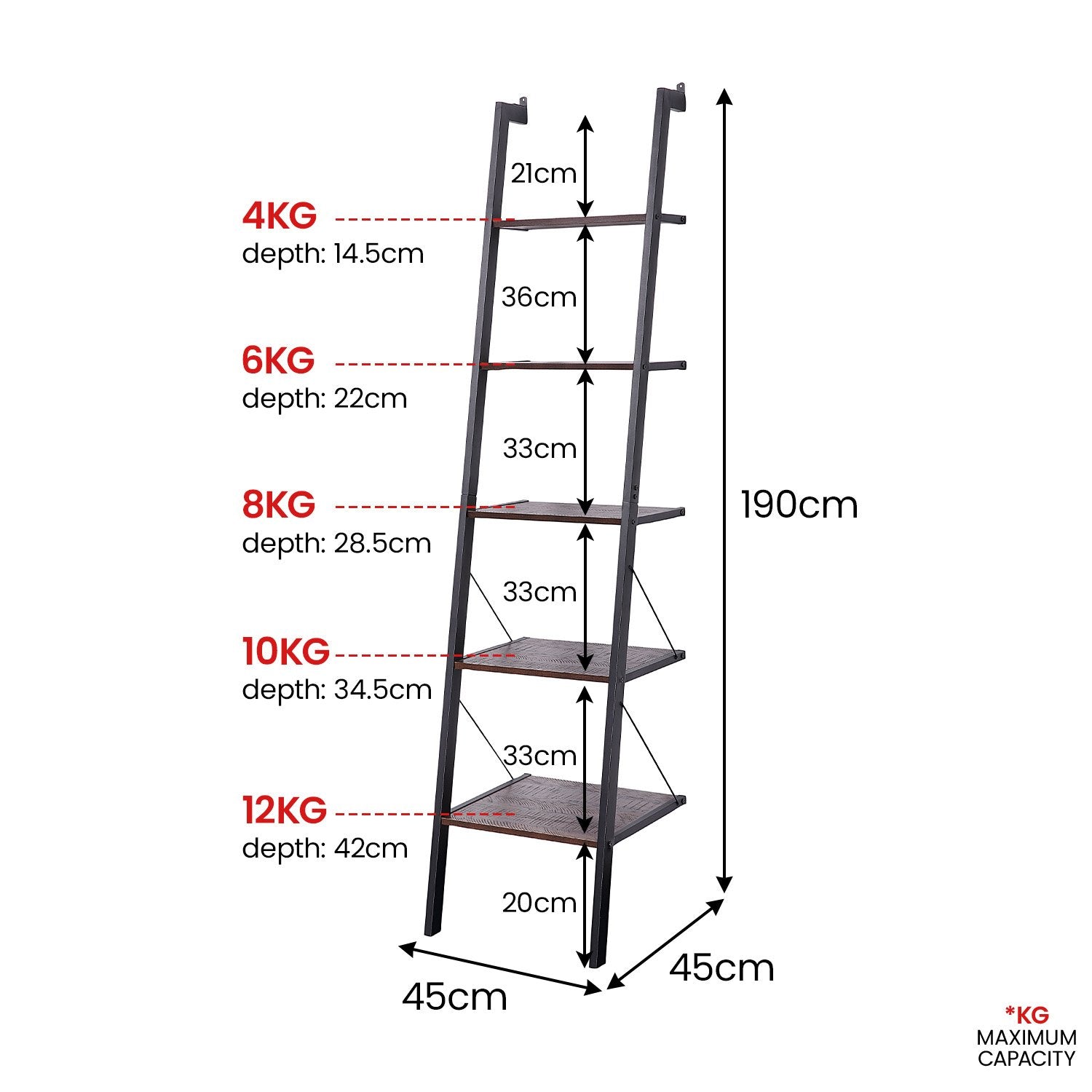 Elegant 5-Tier Ladder Shelf in Walnut